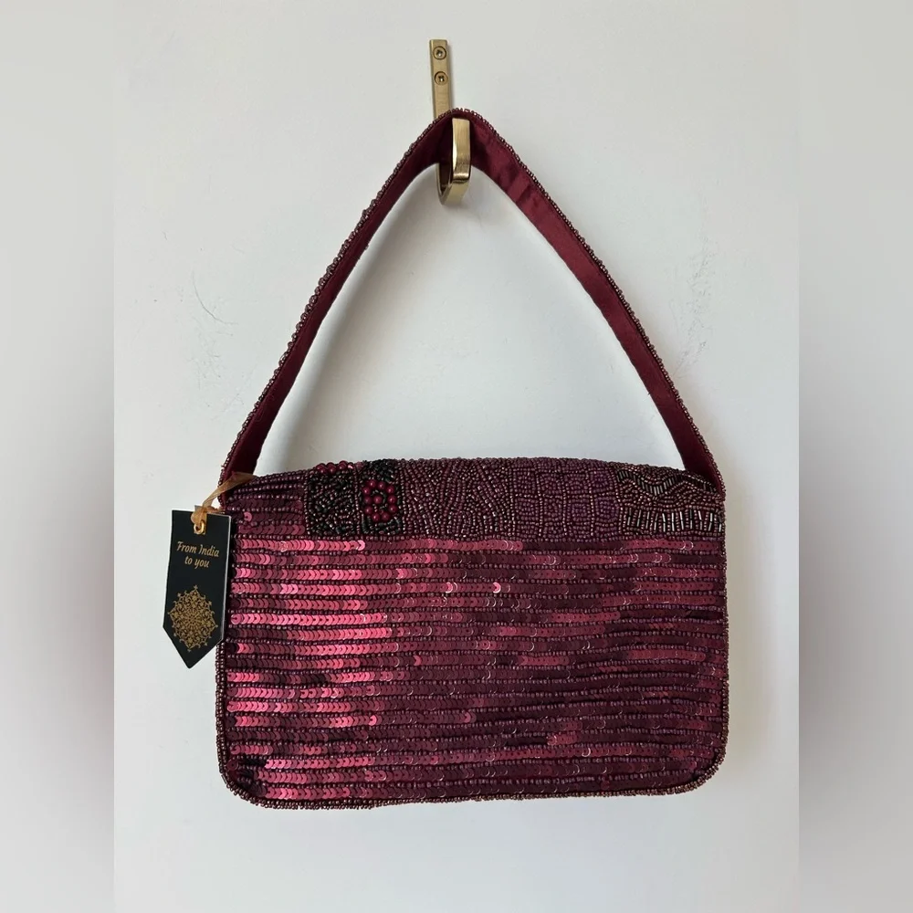 Beaded Burgundy sequins Shoulder Bag